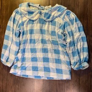 Kate Quinn Blue Gingham Peter Pan Collar Long Sleeved Shirt 12-18